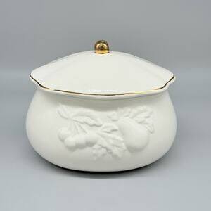 Vintage Teleflora Glazed White w/Gold Trim Ceramic Fruit Dish Flower Planter